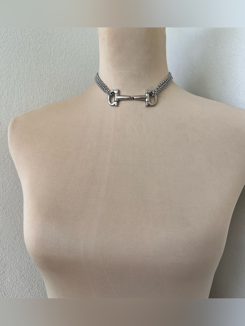 Custom Ferragamo Horsebit Hardware Necklace | Silver Multi-strand Chain 14-16” - Picture 8 of 9
